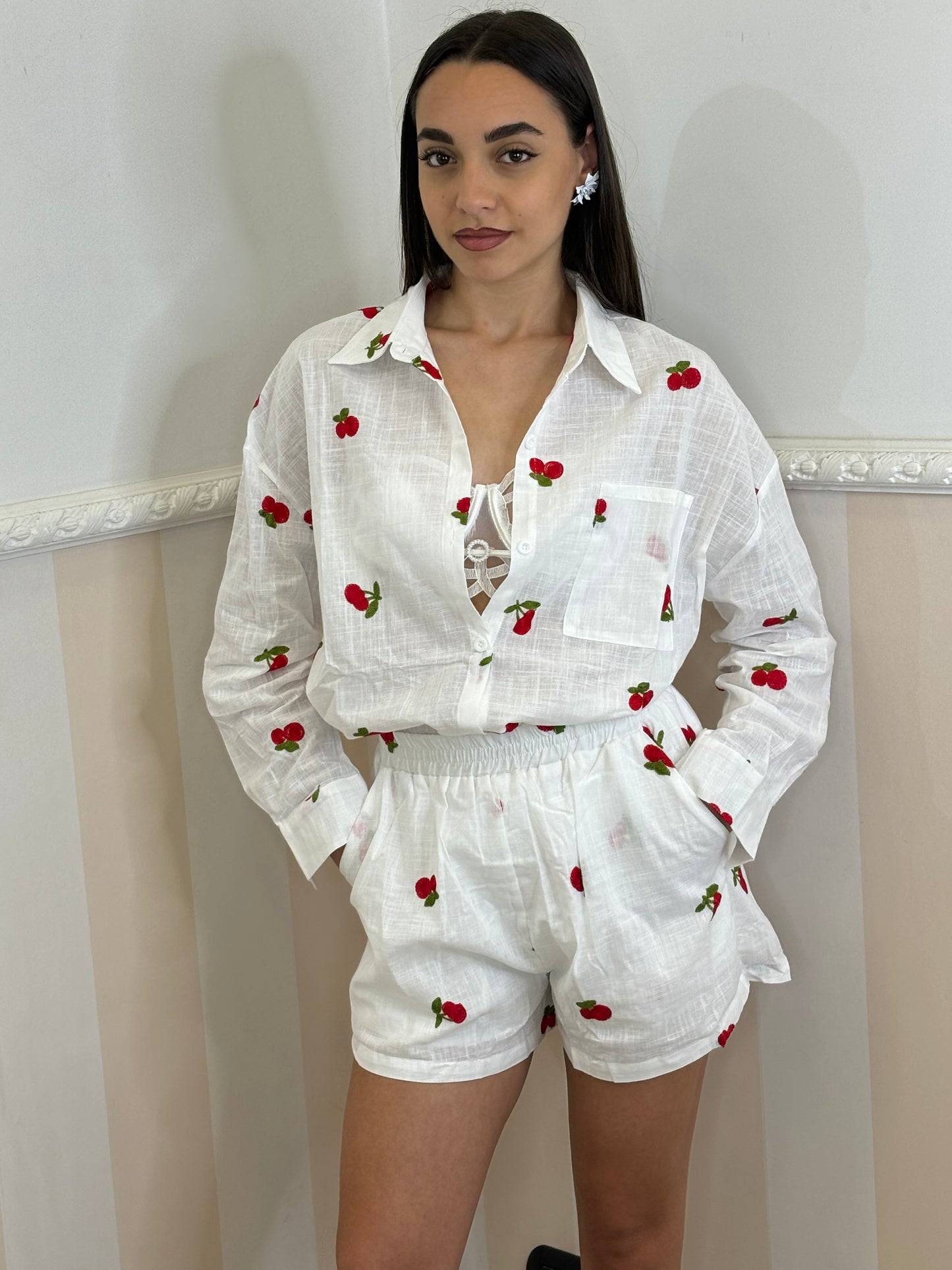 Coordinato lost cherry bianco con ciliegie