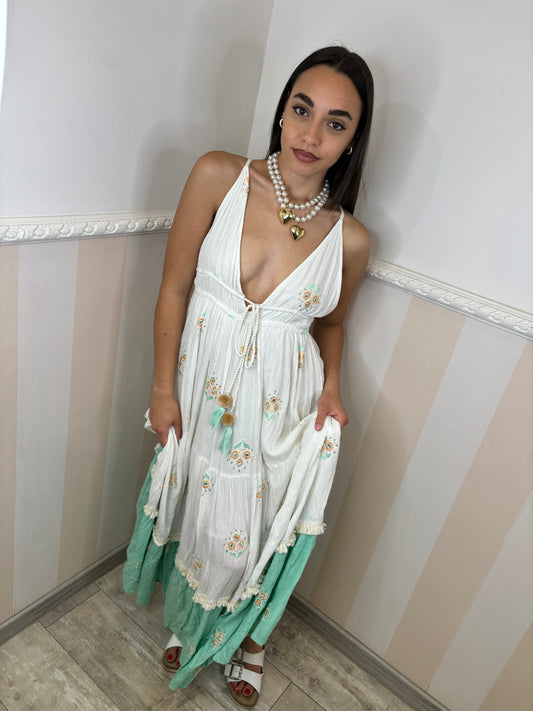 Vestito Capri bianco e verde acqua
