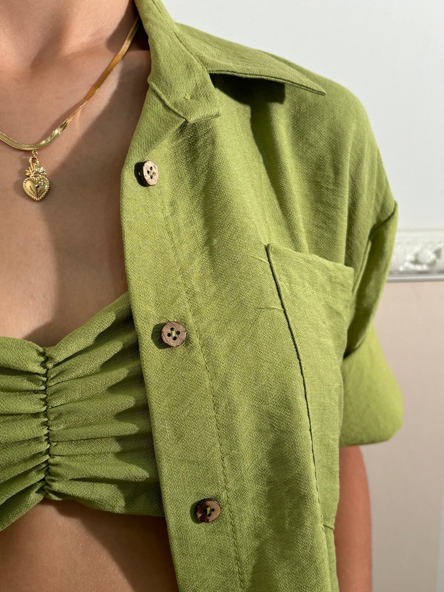Coordinato Tris lino MIDI verde oliva
