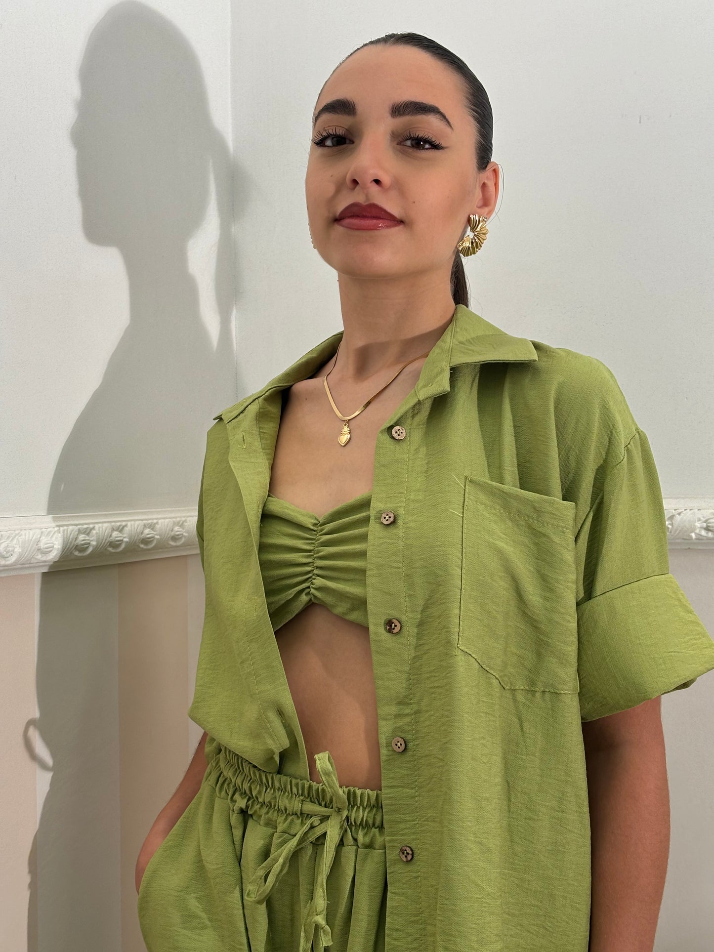 Coordinato Tris lino MIDI verde oliva