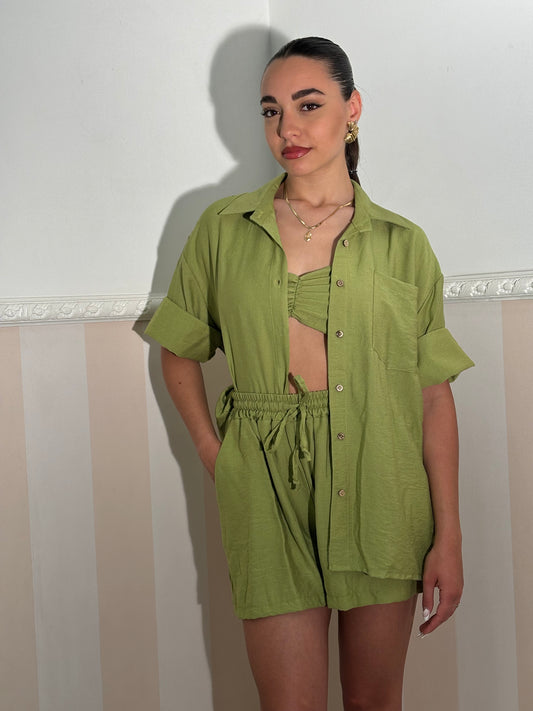 Coordinato Tris lino MIDI verde oliva