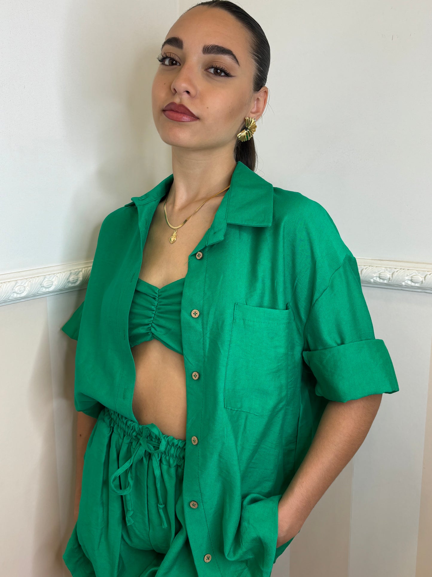 Coordinato tris lino Midi verde Gucci