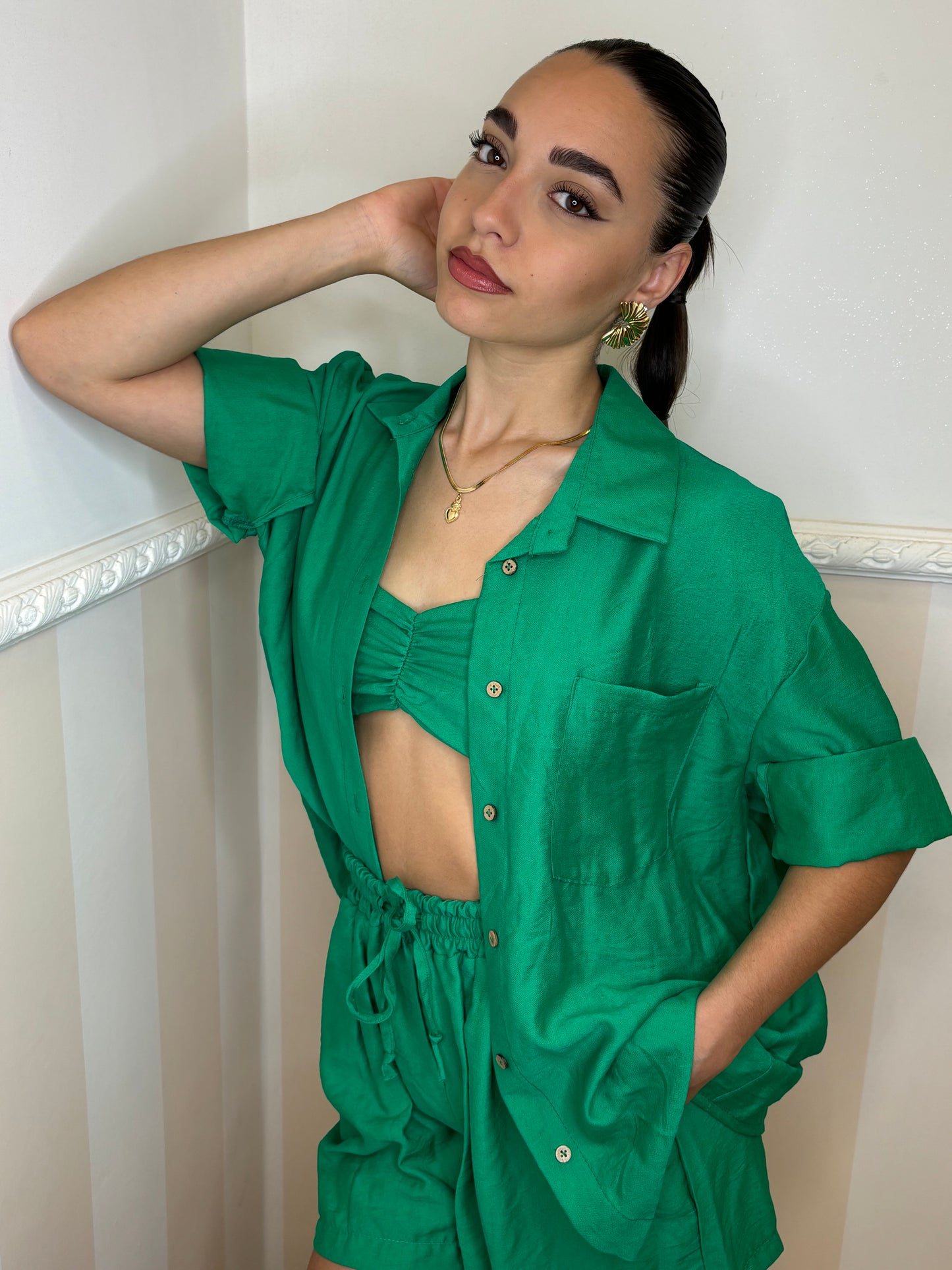 Coordinato tris lino Midi verde Gucci