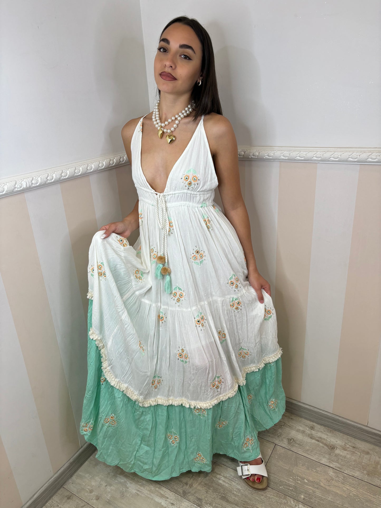 Vestito Capri bianco e verde acqua