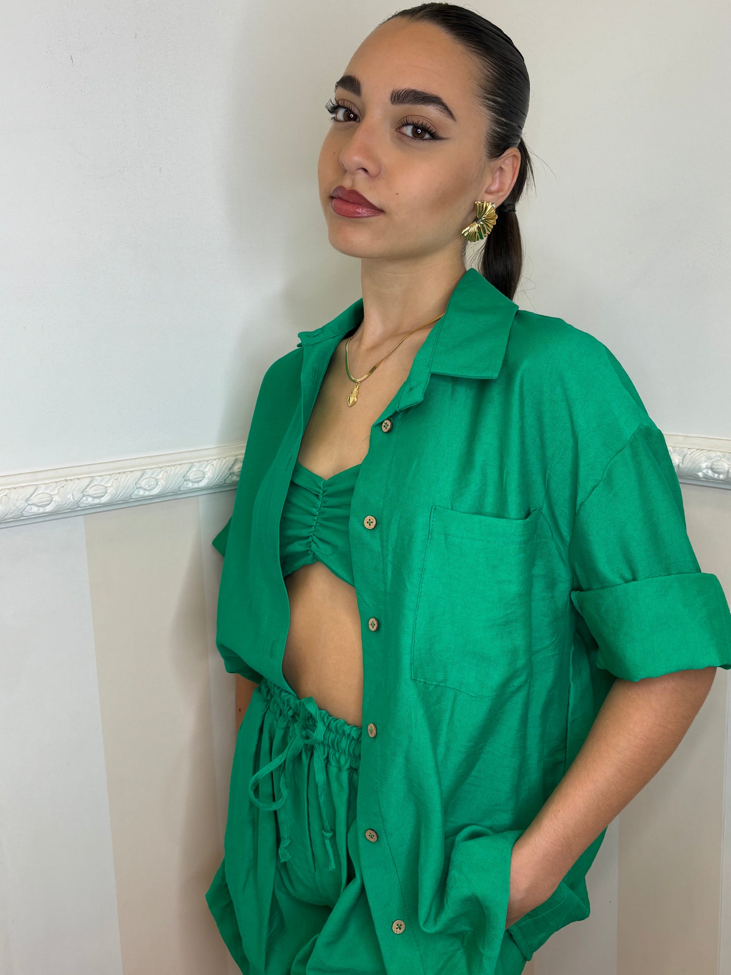 Coordinato tris lino Midi verde Gucci