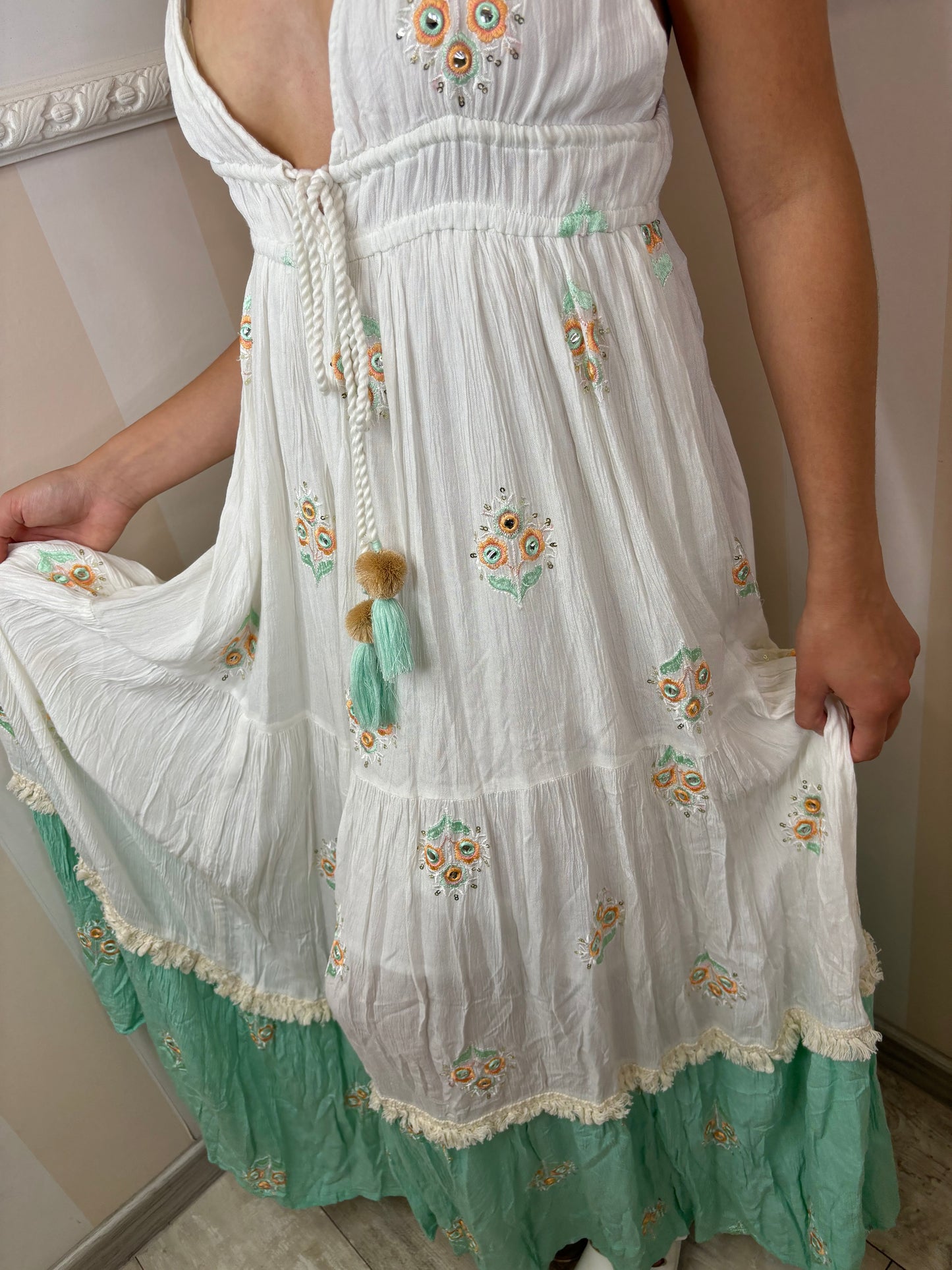 Vestito Capri bianco e verde acqua