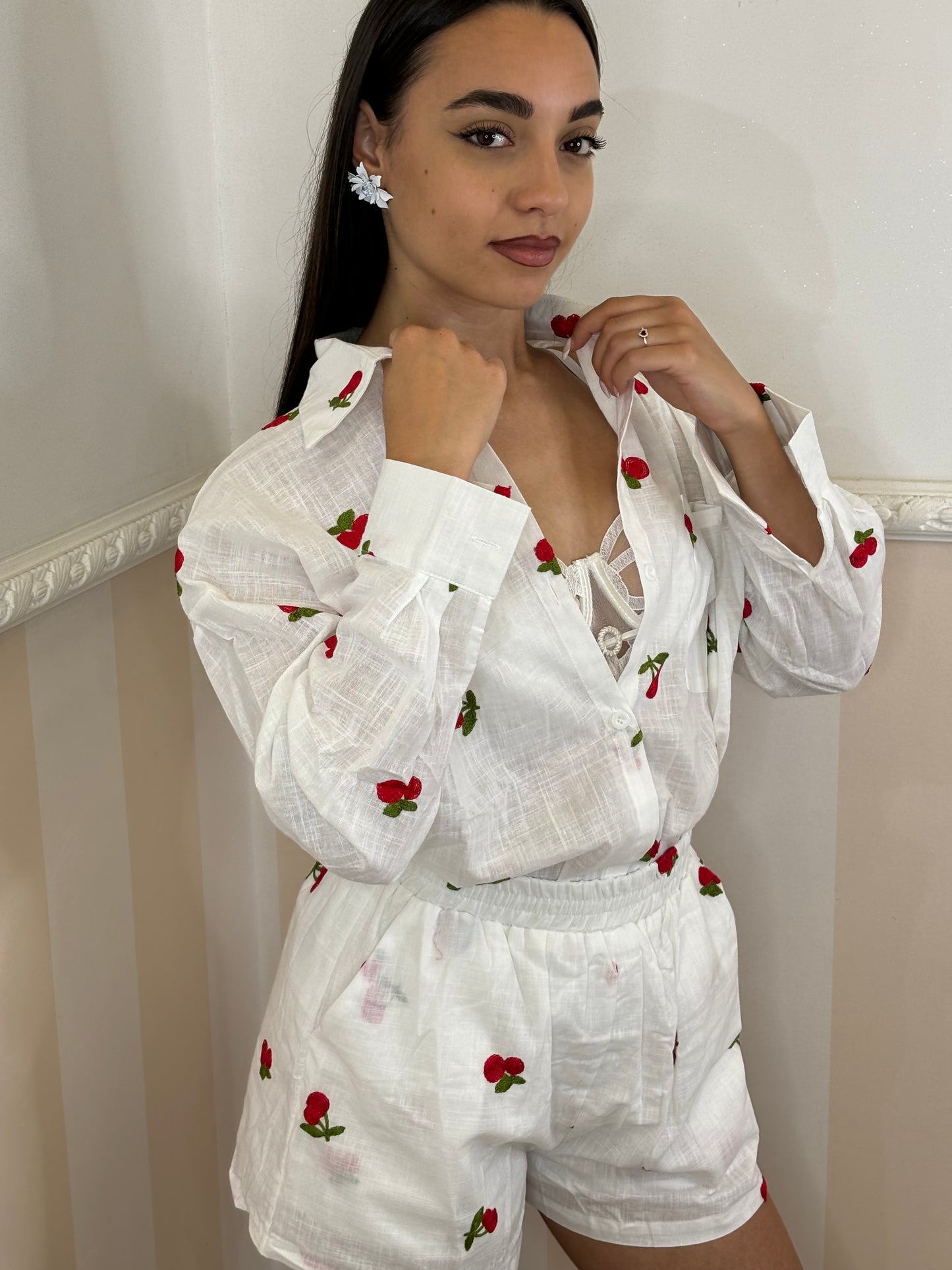 Coordinato lost cherry bianco con ciliegie