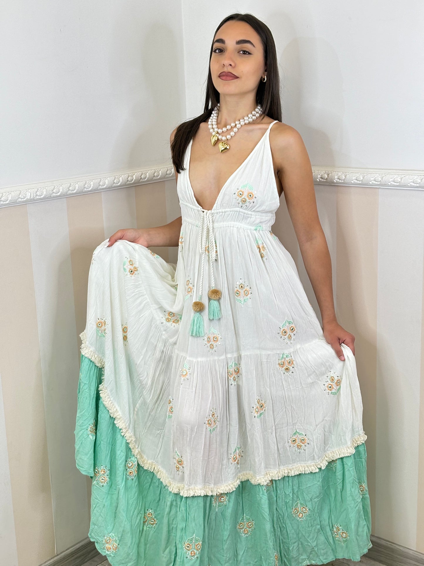 Vestito Capri bianco e verde acqua